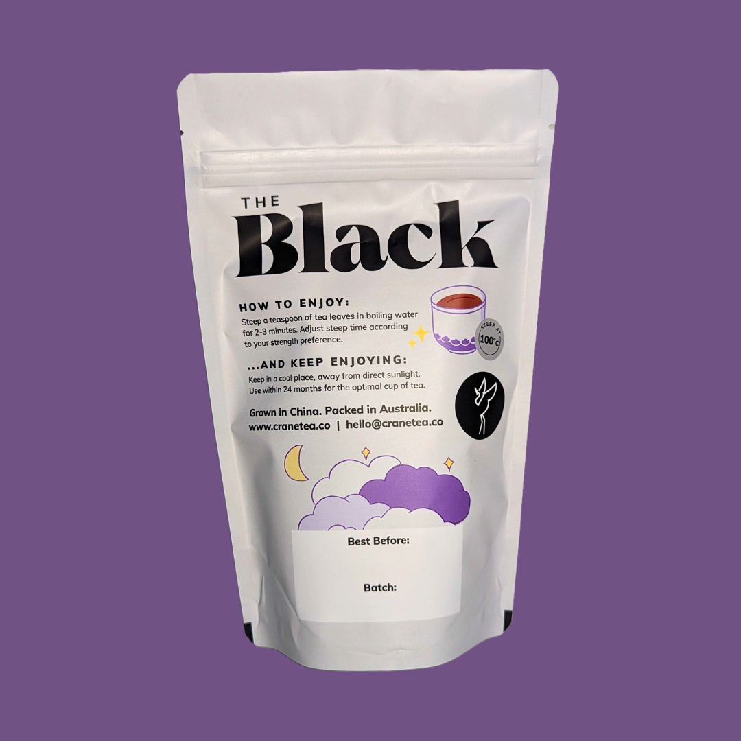Crane Tea Decaf Black Tea Back of Product
